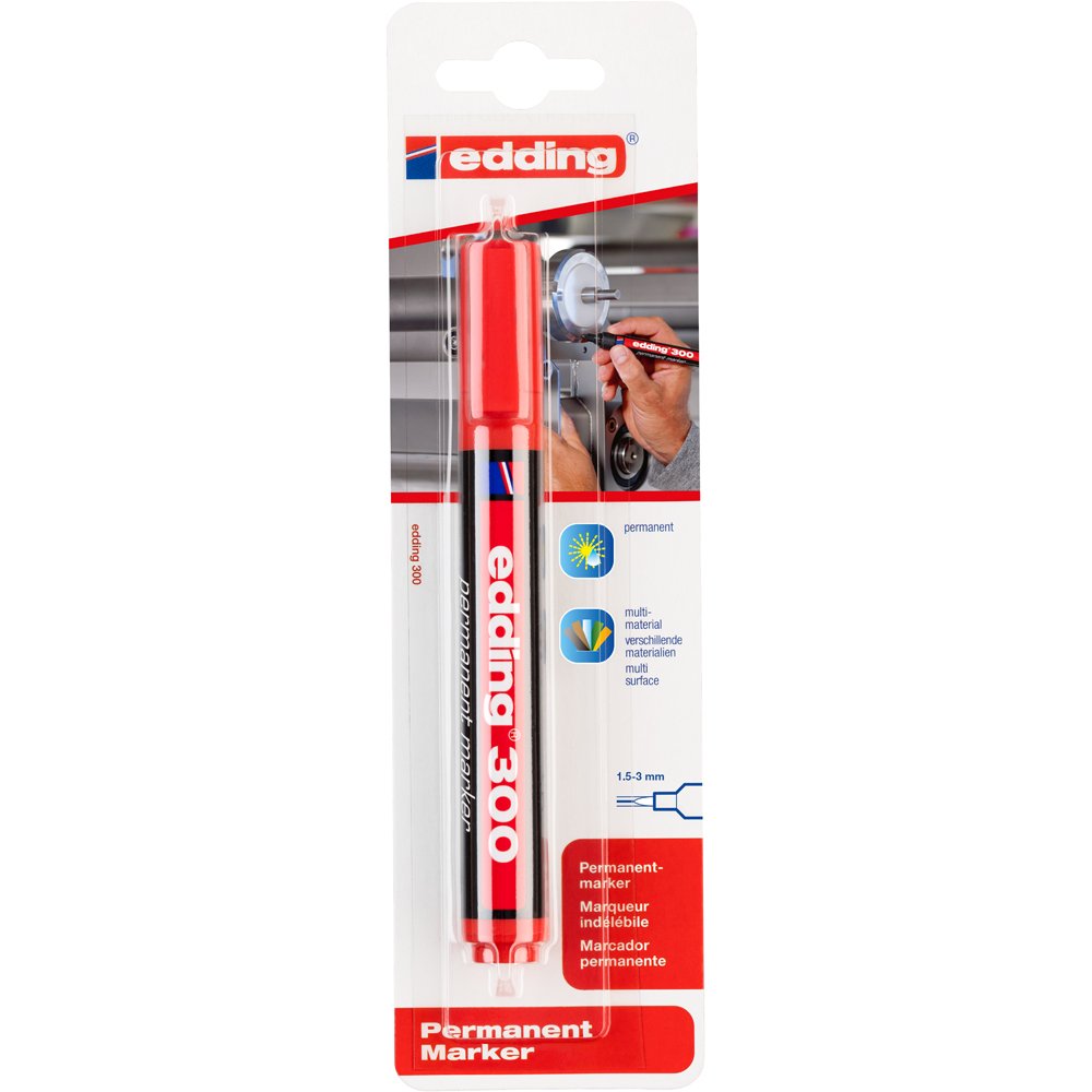 Marker Edding 300, permanent, varf rotund, 1.5-3 mm, rosu, in blister Marker Edding 300, permanent, varf rotund, 1.5-3 mm, rosu, in blister